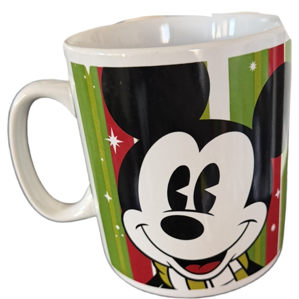 Mickey XL 24 Ounce Coffee Mug Holiday Scarf Disney Striped Drinking Cup - Picture 4 of 6